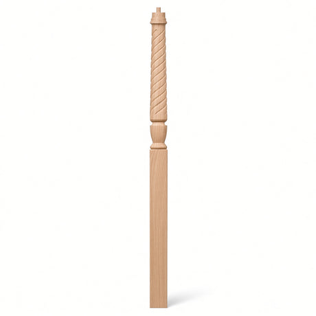 T-3015 Twist Bunker Hill 3-1/2" x 56" or 3-1/2 x 60" Gooseneck Landing Pin Top Newel Post, Beech