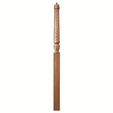 T-3015 Twist Bunker Hill 3-1/2" x 56" or 3-1/2 x 60" Gooseneck Landing Pin Top Newel Post, Hickory