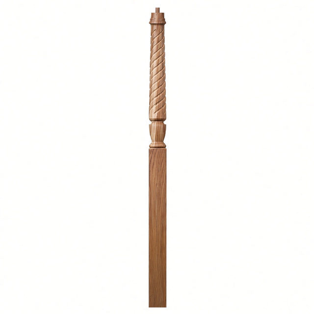 T-3015 Twist Bunker Hill 3-1/2" x 56" or 3-1/2 x 60" Gooseneck Landing Pin Top Newel Post, Hickory