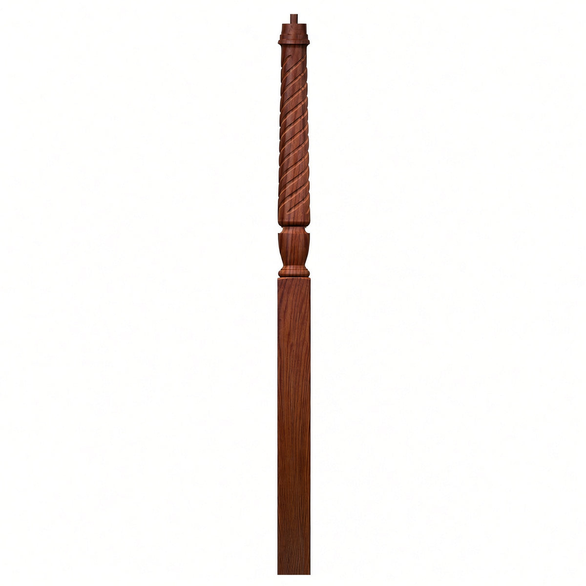 T-3015 Twist Bunker Hill 3-1/2" x 56" or 3-1/2 x 60" Gooseneck Landing Pin Top Newel Post, Mahogany