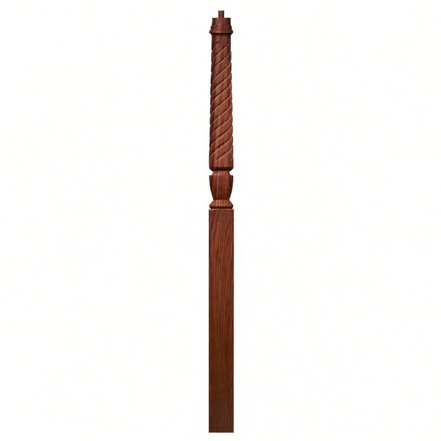 T-3015 Twist Bunker Hill 3-1/2" x 56" or 3-1/2 x 60" Gooseneck Landing Pin Top Newel Post, Mahogany