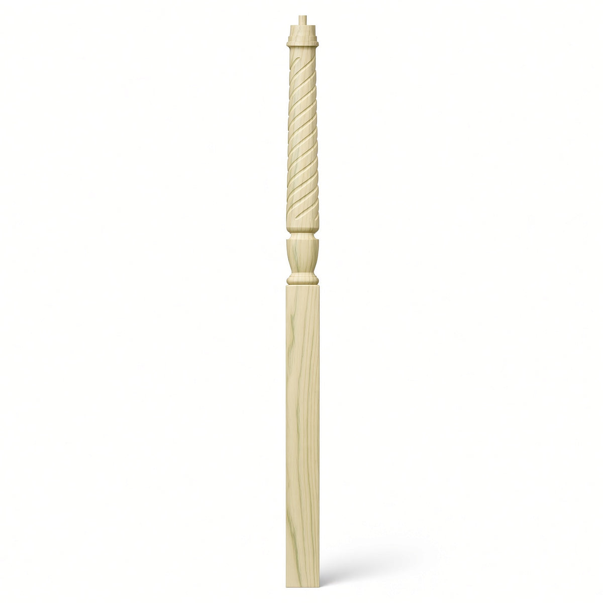 T-3015 Twist Bunker Hill 3-1/2" x 56" or 3-1/2 x 60" Gooseneck Landing Pin Top Newel Post, Poplar