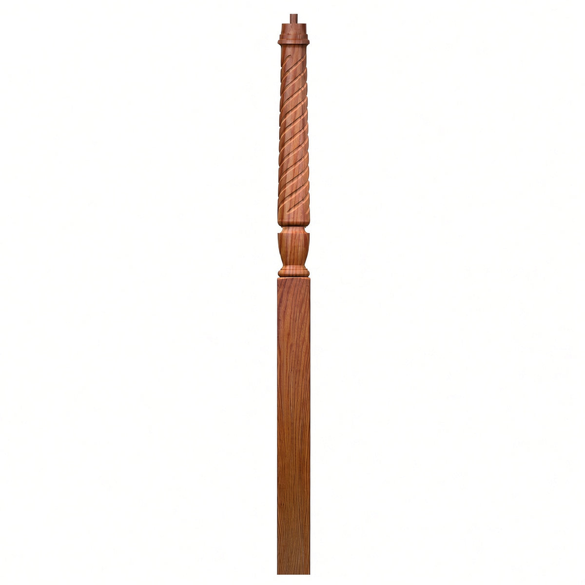 T-3015 Twist Bunker Hill 3-1/2" x 56" or 3-1/2 x 60" Gooseneck Landing Pin Top Newel Post, Red Oak