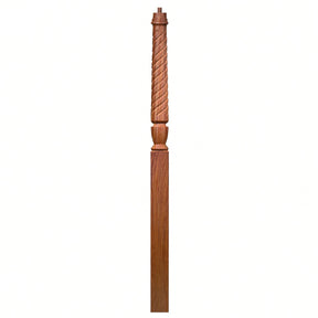 T-3015 Twist Bunker Hill 3-1/2" x 56" or 3-1/2 x 60" Gooseneck Landing Pin Top Newel Post, Red Oak