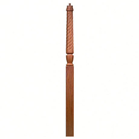 T-3015 Twist Bunker Hill 3-1/2" x 56" or 3-1/2 x 60" Gooseneck Landing Pin Top Newel Post, Red Oak