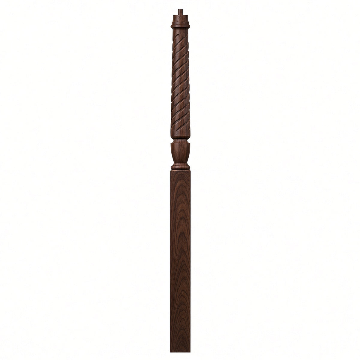 T-3015 Twist Bunker Hill 3-1/2" x 56" or 3-1/2 x 60" Gooseneck Landing Pin Top Newel Post, Walnut