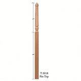 T-3018 3-1/2" x 72" Bunker Hill Pin Top Landing Newel Post, Dimensional Information