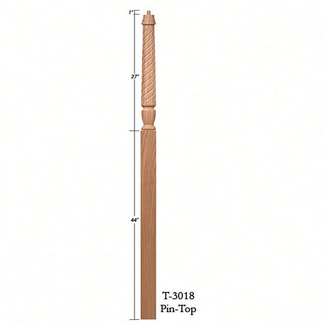 T-3018 3-1/2" x 72" Bunker Hill Pin Top Landing Newel Post, Dimensional Information