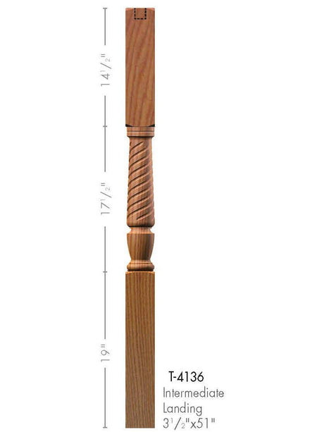 T-4136 Twist Interchangeable Intermediate Landing Newel Post Dimensional Information