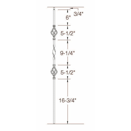 T-09 Double Basket, Single Ribbon, Tubular Steel Dimensional Information