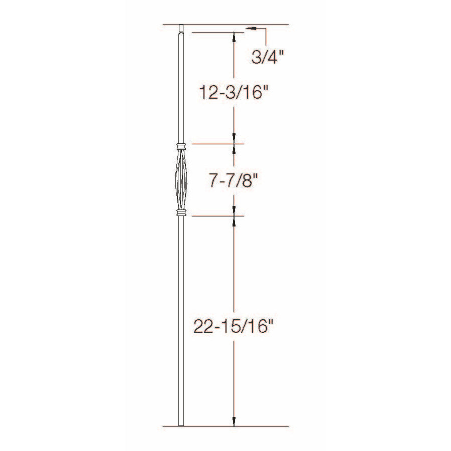 T-18 Single Slimline Basket Tubular Steel Baluster Dimensional Information