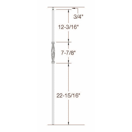 T-18 Single Slimline Basket Tubular Steel Baluster Dimensional Information