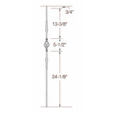 T-23 Split Double Arrows with Basket Edge Hammered Tubular Steel Baluster Dimensional Information