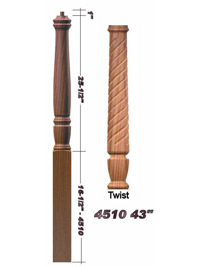 T-4510 43" Twist Pin Top Starting Georgia Newel Post
