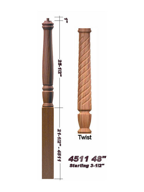 T-4511 48" Twist Pin Top Starting Georgia Newel Post