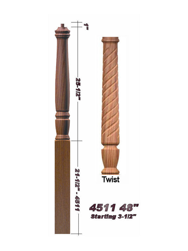 T-4511 48" Twist Pin Top Starting Georgia Newel Post
