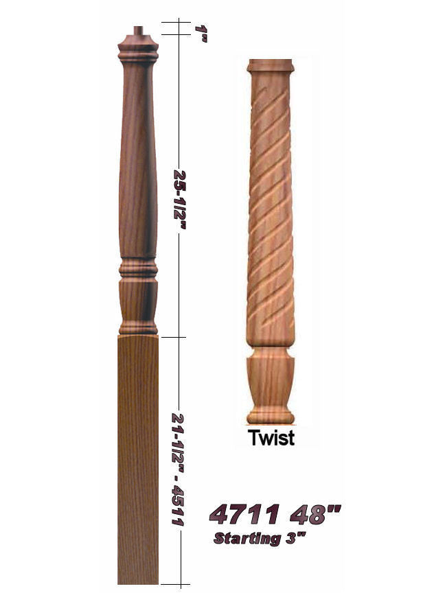 T-4711 48" Twist Pin Top Starting Georgia Newel Post