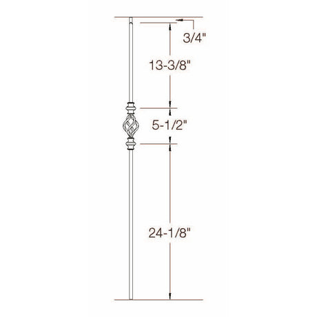 T-62 Single Basket with Double Knuckle Baluster Dimensional Information