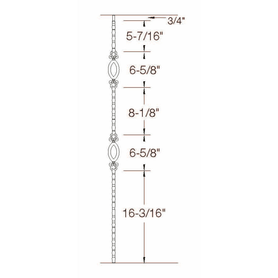 T-96 Double Oval Edge Hammered Dimensional Information
