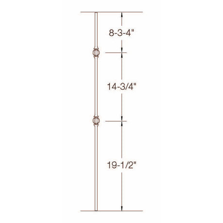 TR23 12mm Round Tubular Steel Double Ball Tubular Steel Baluster Dimensional Information