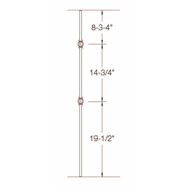 TR23 12mm Round Tubular Steel Double Ball Tubular Steel Baluster Dimensional Information