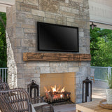 Tavern Timbered Beam Non-Combustable Fireplace Mantel Shelf, Fieldstone Exterior