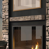 Tavern Timbered Beam Non-Combustable Fireplace Mantel Shelf, River Rock Interior