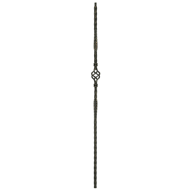 T-23 Split Double Arrows with Basket Edge Hammered Tubular Steel Baluster Shown in Rubbed Bronze