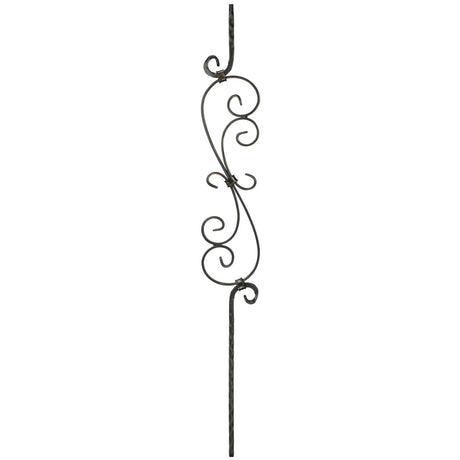T-36 Edge Hammered S-Scroll Tubular Steel Baluster