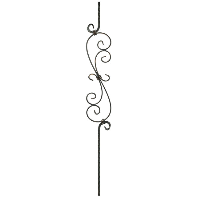 T-36 Edge Hammered S-Scroll Tubular Steel Baluster