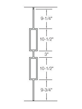 T82 1/2" Double Rectangle Baluster, Satin Black Dimensional Information