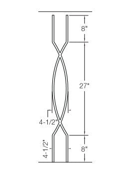 T85 1/2" Double Helix Baluster, Satin Black Dimensional Information