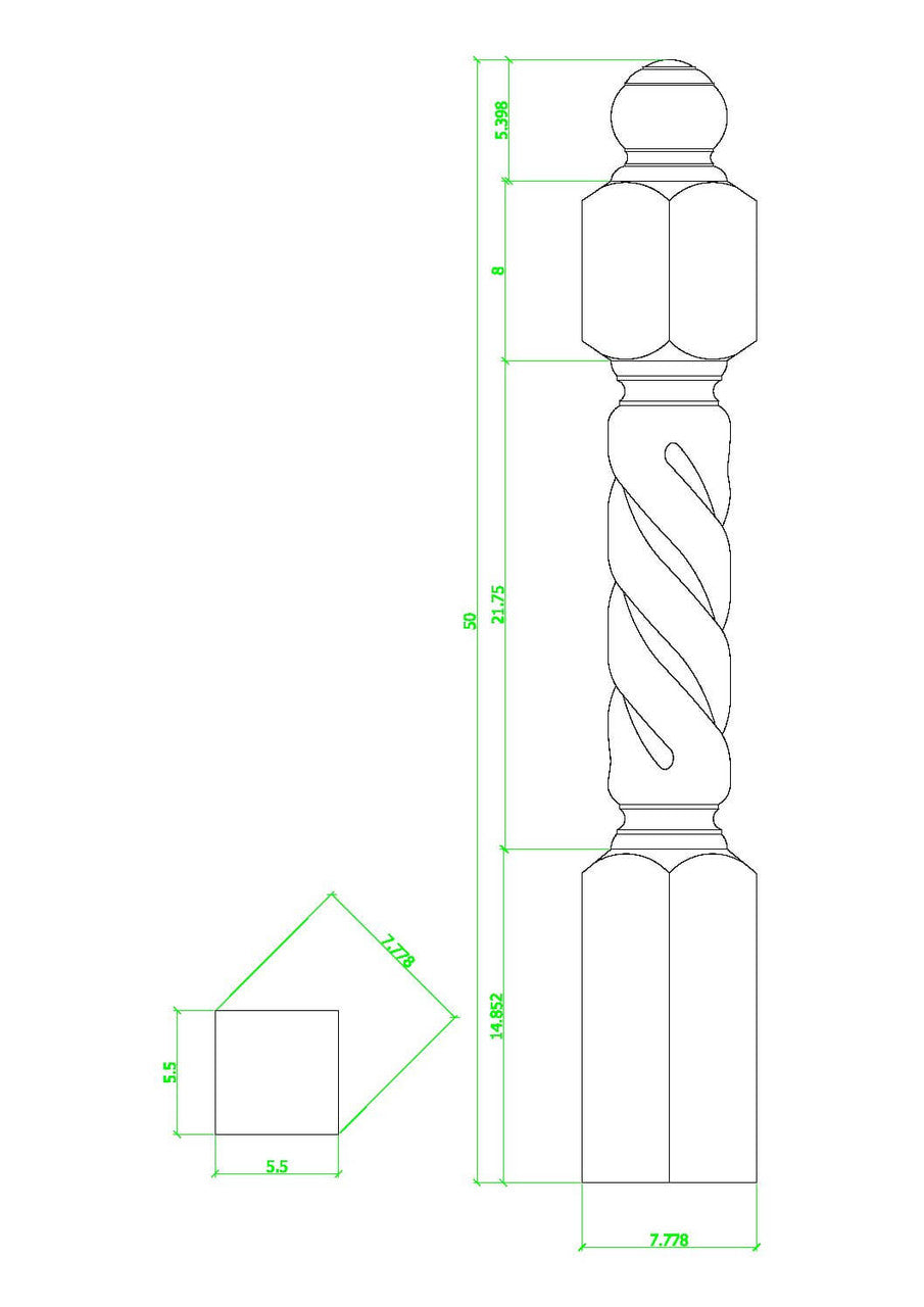 ORT-8660 50" Open Rope Twist Grande Newel Post, CADD