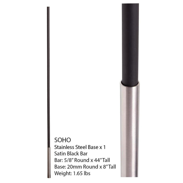 SoHo - Stainless Steel Base on Satin Black Baluster (17.4.1) Info One Sleev