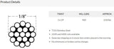 CABLE18 1/8" Diameter Cable Wire Specifications