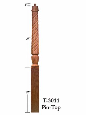 T-3011 48" Twist Pin Top Starting Newel Post