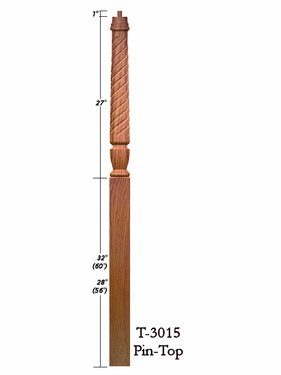 T-3015/60 60" Twist Pin Top Landing Newel Post