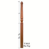 T-3015 Twist Bunker Hill 3-1/2" x 56" or 3-1/2 x 60" Gooseneck Landing Pin Top Newel Post, Dimensional Information