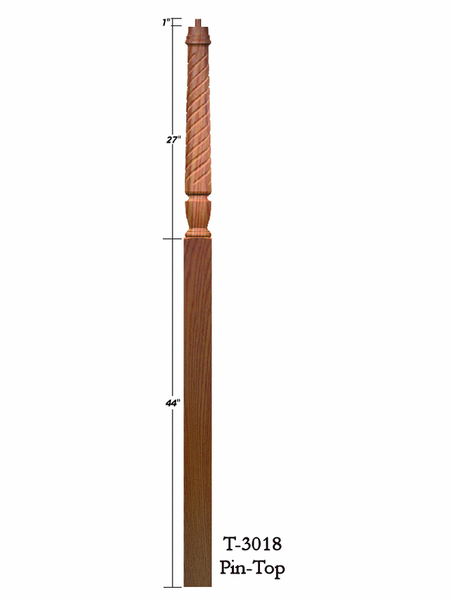 T-3018 72" Twist Pin Top Starting Newel Post