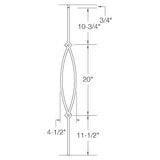T16 12mm square tubular steel POINTED OVAL 1/2" Square Baluster (1/2" x 43") Dimensional Information